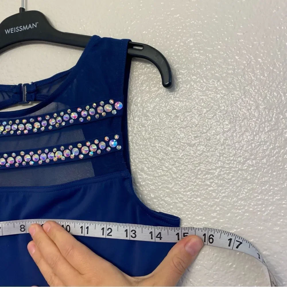 WEISSMAN solo custom Dance Costume unitard jumpsuit blue illusion MT11422 SA